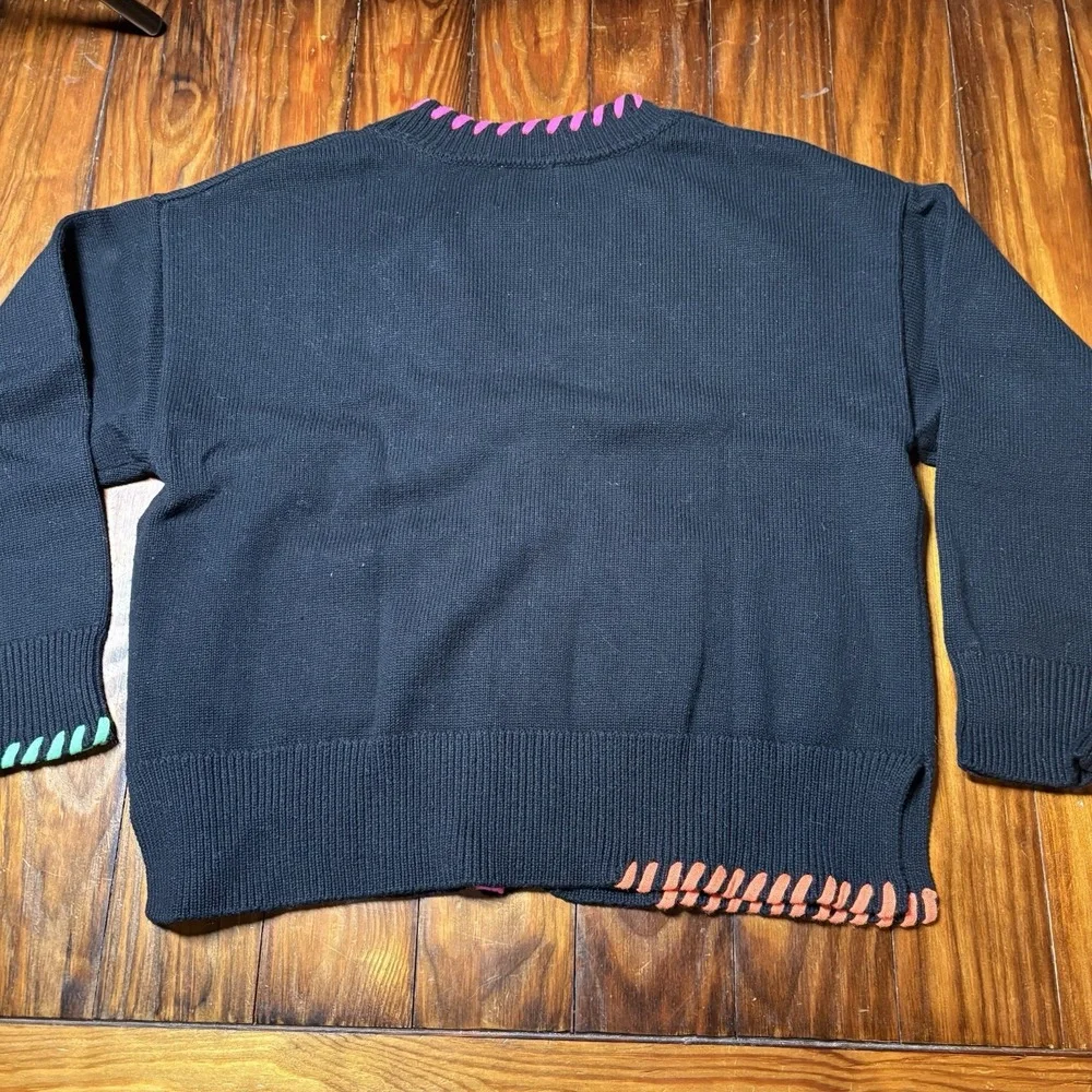 WISPR Brodie Black Thick Colorful Neon Stitches Cardigan Oversized XS Silk A1740